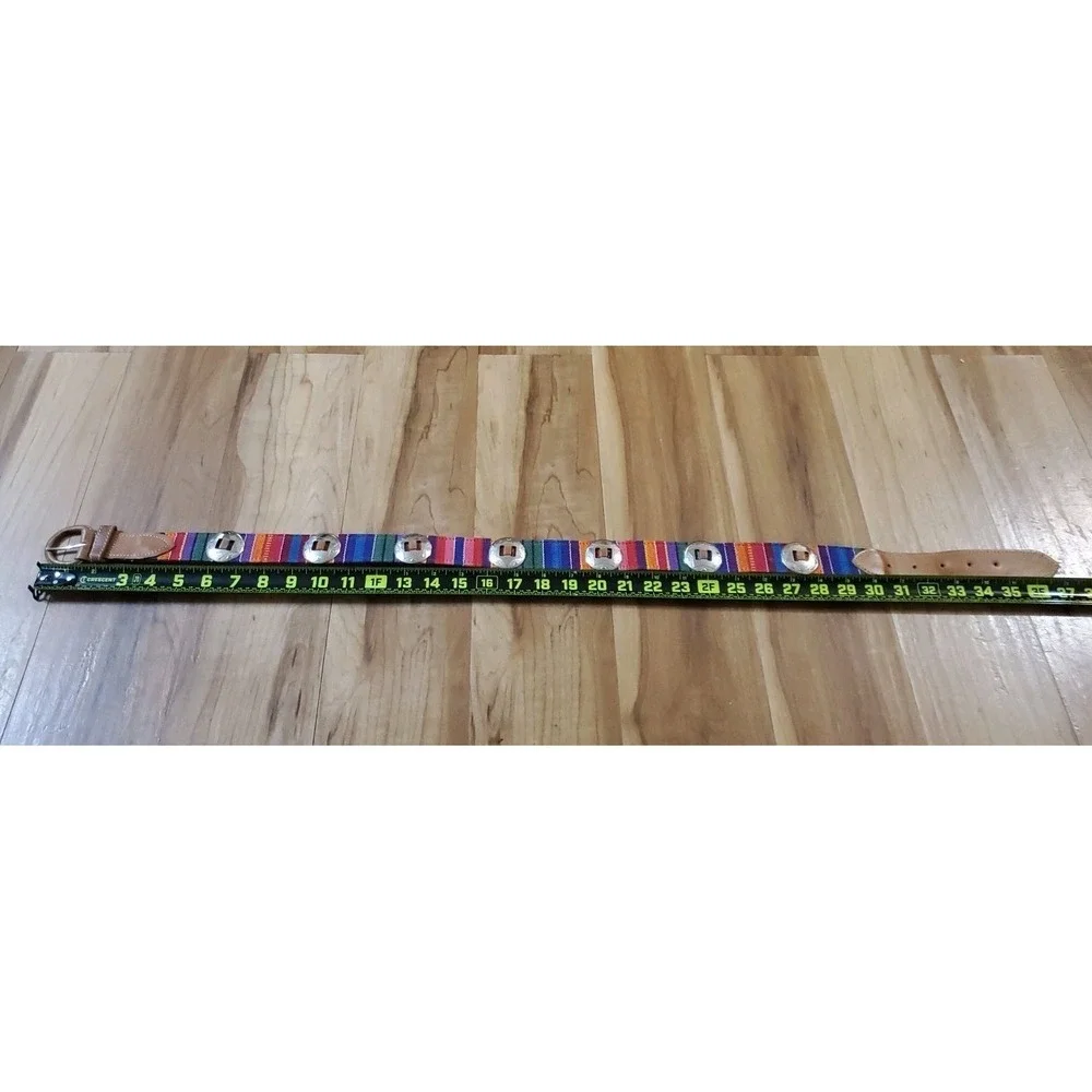 Womens Leather Covered Buckle Guatemala Concho Multicolor Woven Belt Size M/L